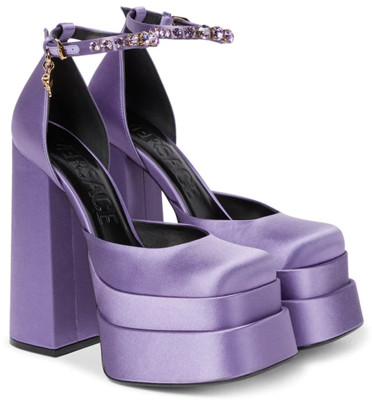 Versace Decollete Raso Ricamo Strass Orchid Heels