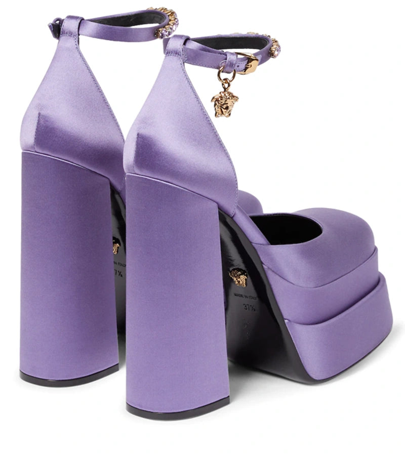 Versace Decollete Raso Ricamo Strass Orchid Heels