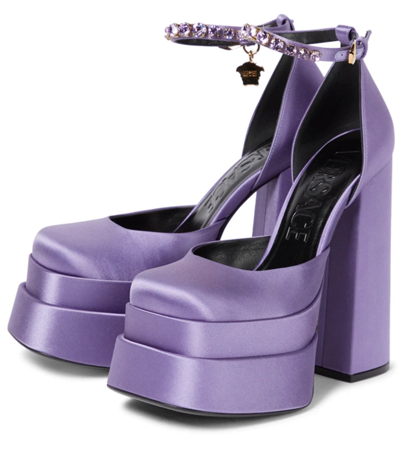 Versace Decollete Raso Ricamo Strass Orchid Heels