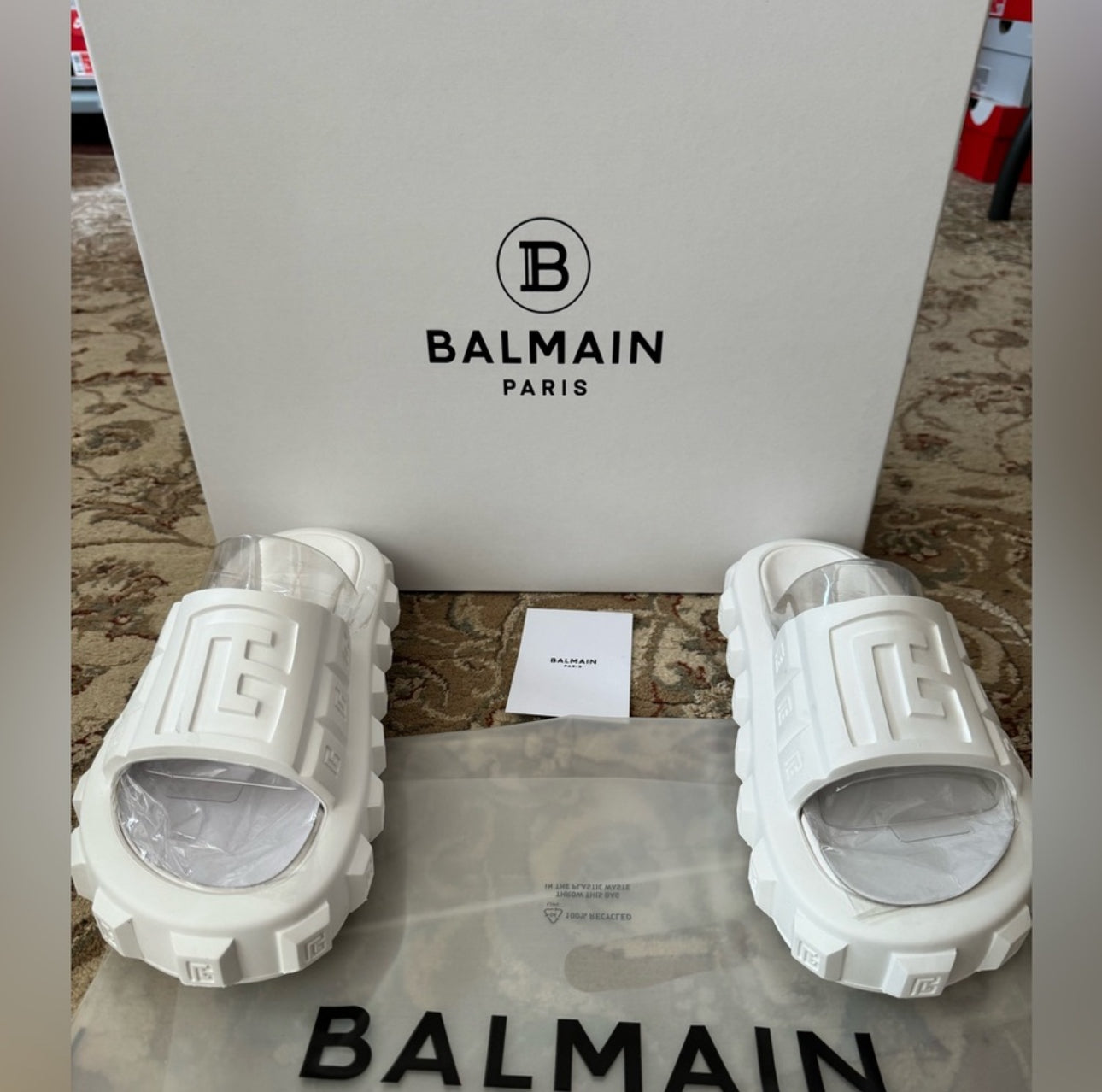 Brand New White Balmain Ari Slides