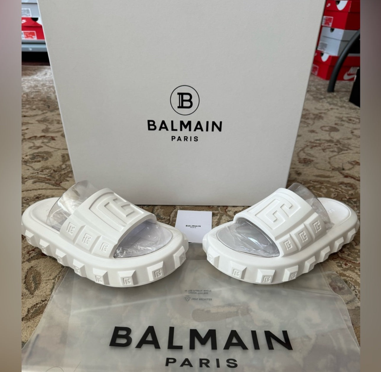 Brand New White Balmain Ari Slides