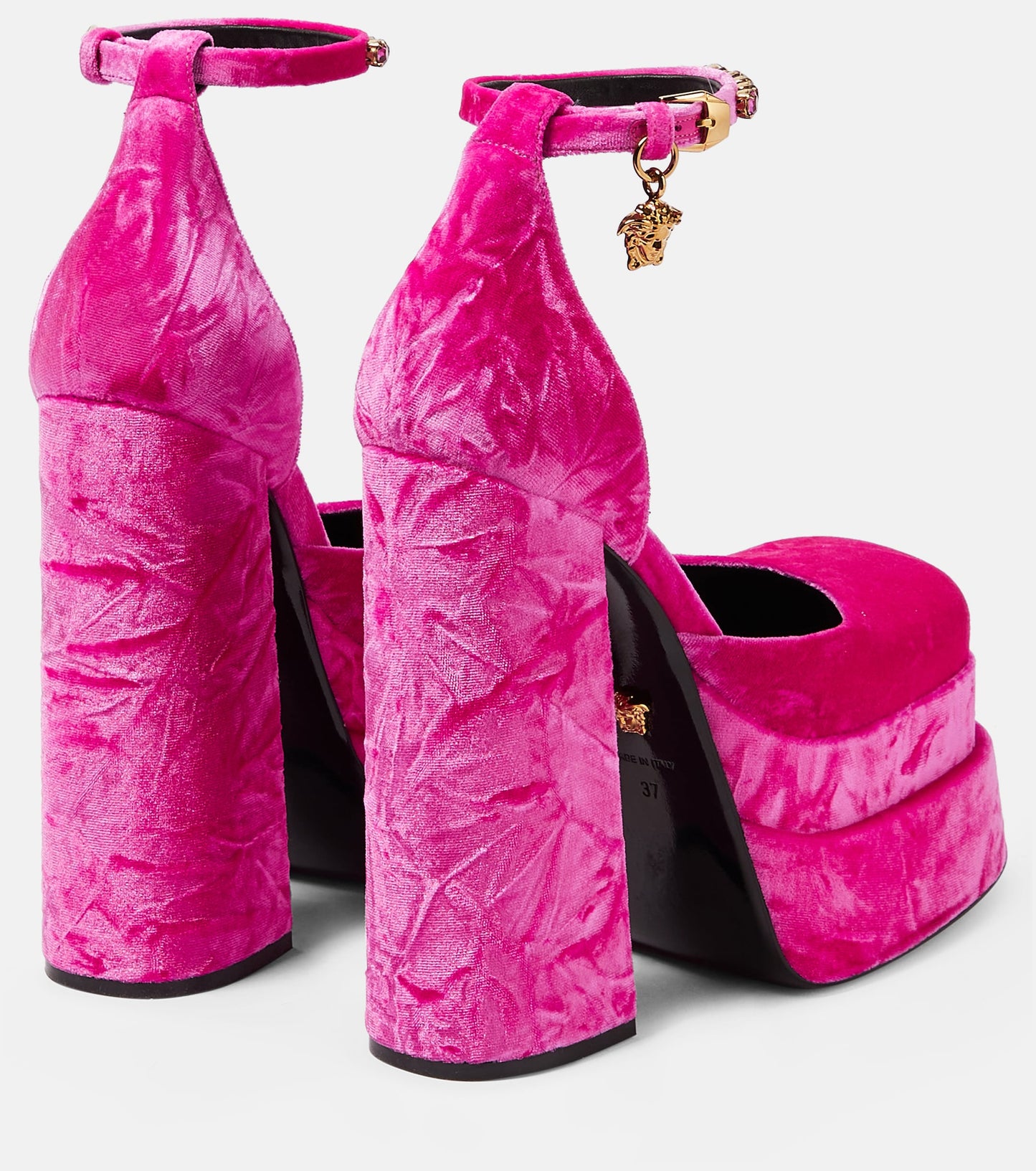 Versace Decolette Velutto Crashed Ricamo Strass Glossy Pink Heels