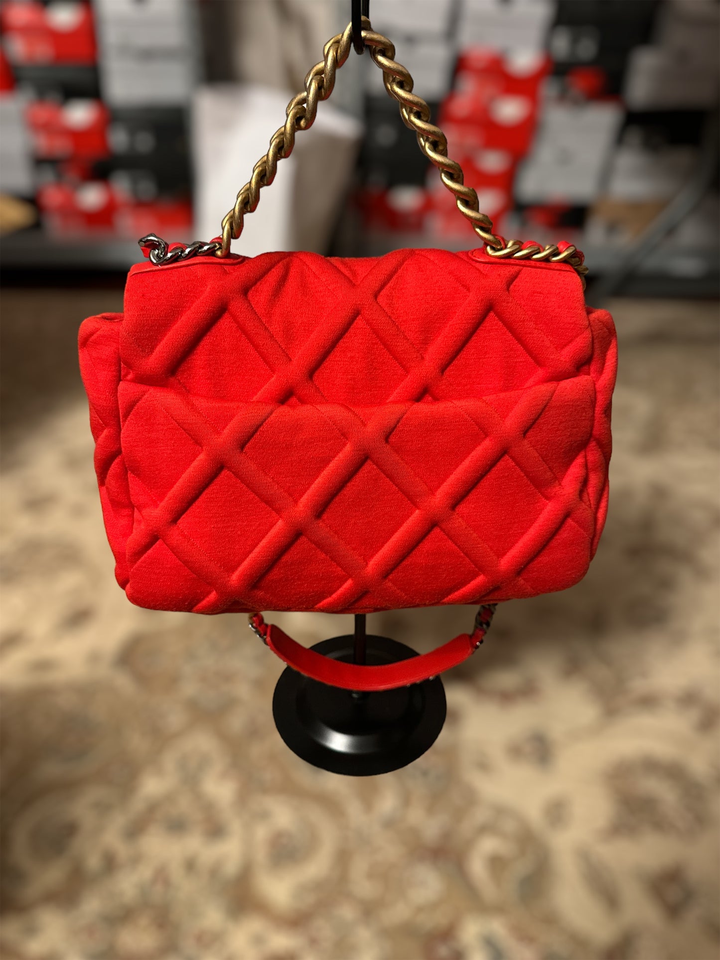 Pre-Owned Chanel 19 Large Red Quilted Jersey Flap Bag