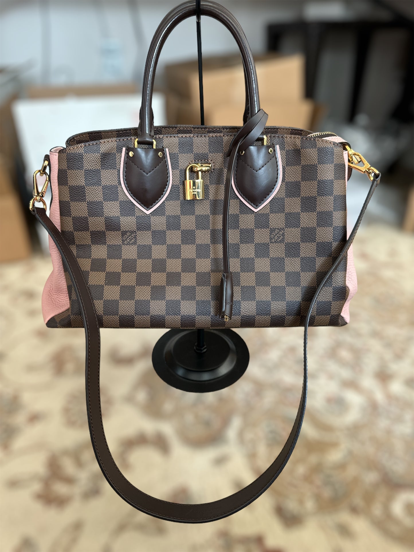 Pre-Owned Louis Vuitton Taurillon Damier Ebene Normandy Magnolia Bag