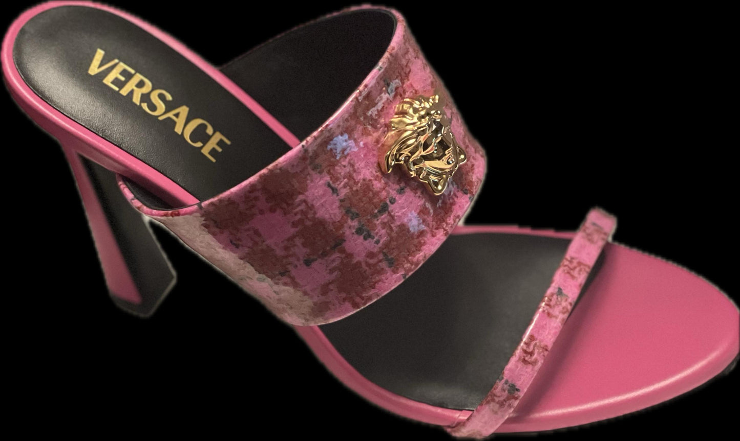 Versace Tesutto Tweed Spalmato Vitello Heels