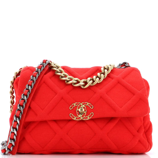 Pre-Owned Chanel 19 Large Red Quilted Jersey Flap Bag