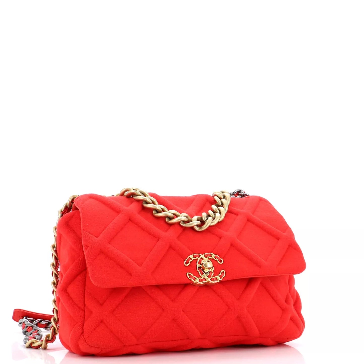 Pre-Owned Chanel 19 Large Red Quilted Jersey Flap Bag